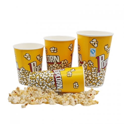 64oz gelbe große Popcornschüssel umweltfreundliche Popcornbecher aus Papier