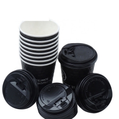 Vaso de papel de pared ondulado compostable negro de 12 oz con tapa