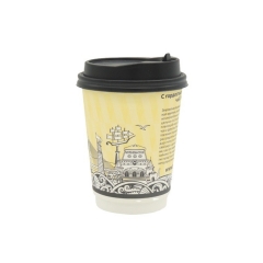 Bicchiere da caffè usa e getta a doppia parete da asporto con logo personalizzato sul coperchio