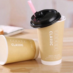 Vaso de papel de doble pared de 8 oz con tapa para bebida caliente