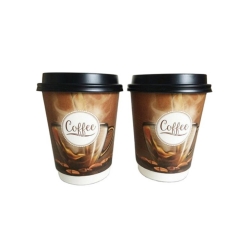 Taza de papel de café para llevar de pared doble disponible con logotipo personalizado de tapa