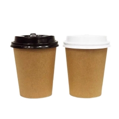 Taza de café biodegradable de papel kraft de pared simple de 16 oz con tapa