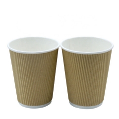 Vaso de papel desechable de pared marrón ondulada 12OZ