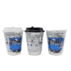 Copos de café com design personalizado Copos de papel descartáveis ​​de parede dupla para bebidas quentes