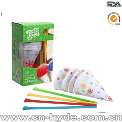 Hot Selling Paper Snow Cone Cups With Straw Spoon