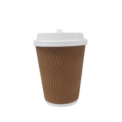 Tasses de papier de café jetables de mur d'ondulation du marketing 12oz chaud avec des couvercles