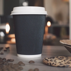 Eco-friendly disposable custom printed logo ripple wall paper cup with lids