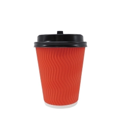 Tasses de papier de café jetables de mur d'ondulation du marketing 12oz chaud avec des couvercles