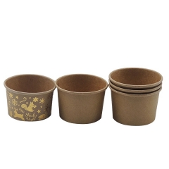 Compostable Yogurt Cup Customized Kraft Paper Ice Cream Container with Lid