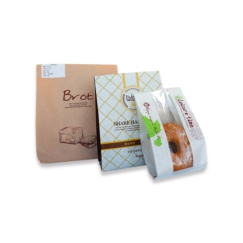 Venta al por mayor de bolsas de papel impresas con diseño personalizado de pan de panadería que empaqueta con ventana