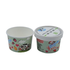 Customized Logo Smoothie Cup Disposable Paper Ice Cream Container with Lid