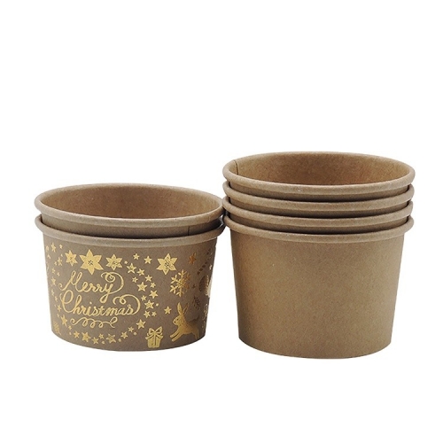 Compostable Yogurt Cup Customized Kraft Paper Ice Cream Container with Lid