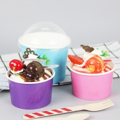Пользовательские печатные бумажные стаканчики для мороженого с ложкой с крышкой