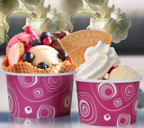 500ml Paper Material disposable Ice Cream Cup With Lid And Spoon