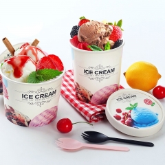 Custom Printed Ice Cream Paper Cups With Lid Spoon