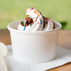 12OZ โยเกิร์ตและเกตาโลชาม กระดาษขาวถ้วยขนมสำหรับไอศกรีม