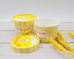 Tasse de papier de crème glacée de flocon de neige de conception adaptée aux besoins du client jaune avec des couvercles