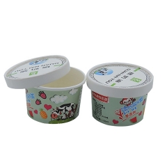 Customized Logo Smoothie Cup Disposable Paper Ice Cream Container with Lid