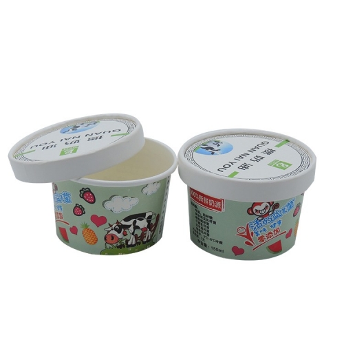 Custom printed disposable ice cream paper cup with lid