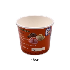 Recipiente de helado de papel personalizado desechable de taza de yogur congelado 18OZ con tapa