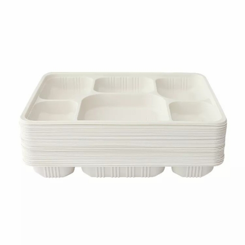 Custom Microwaveable Packaging Biodegradable Food Containers 6 Compartment Biodegradable Cornstarch Trays
