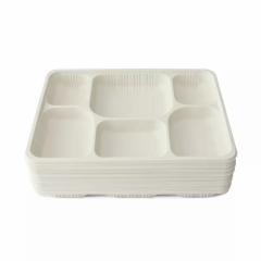 Custom Microwaveable Packaging Biodegradable Food Containers 6 Compartment Biodegradable Cornstarch Trays