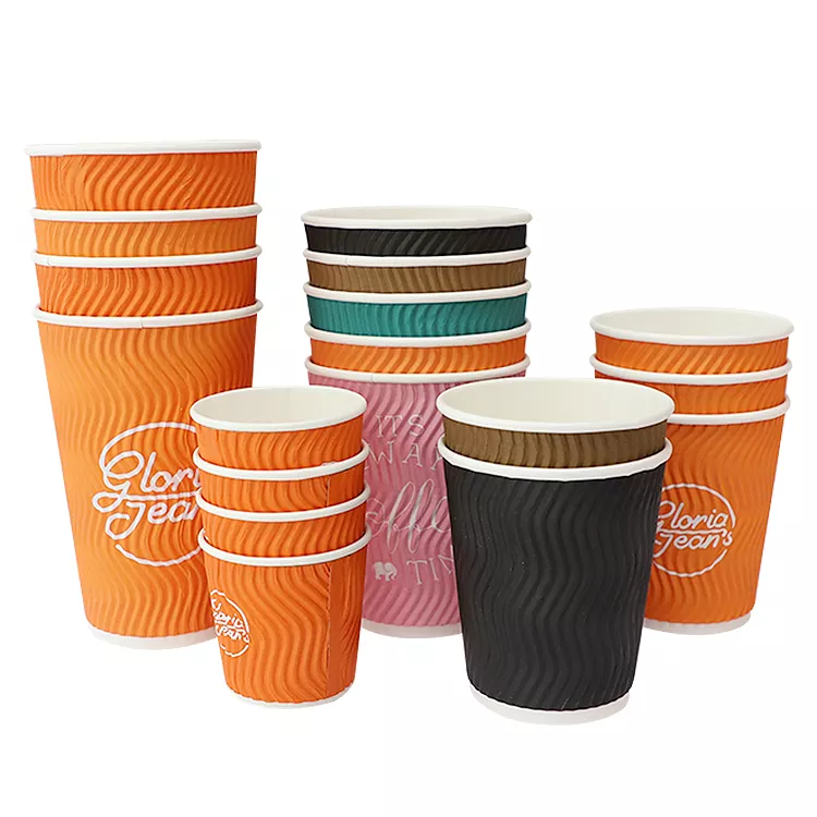 Ripple Wall Paper Cups PS ပလပ်စတစ်အဖုံးများဖြင့် စိတ်ကြိုက်ပုံနှိပ်ခြင်း။