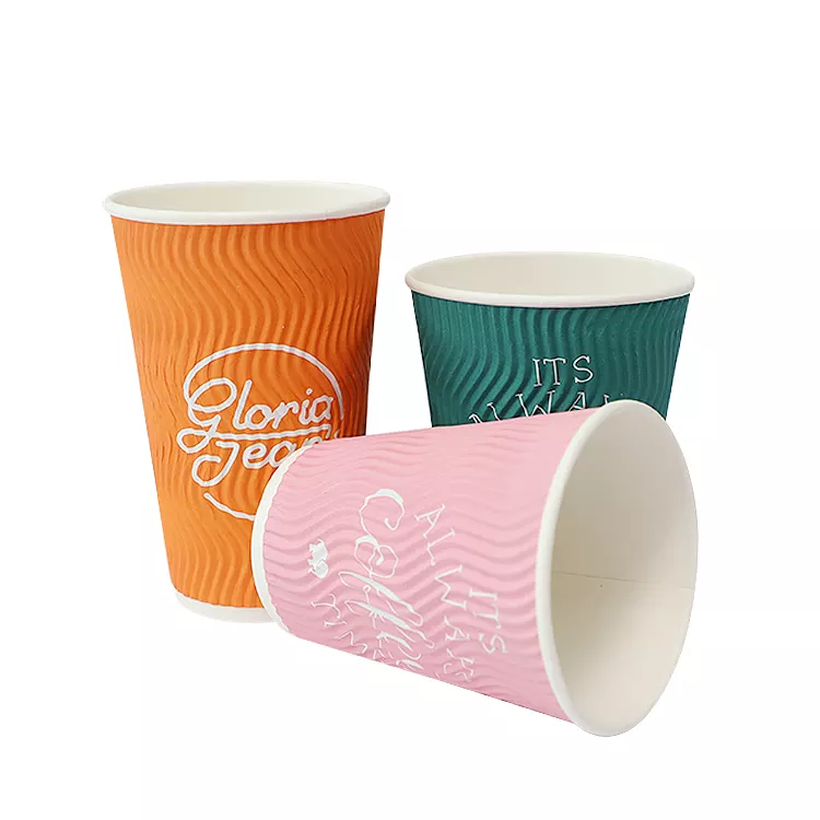 Ripple Wall Paper Cups Customized Printing With PS Plastic Lids