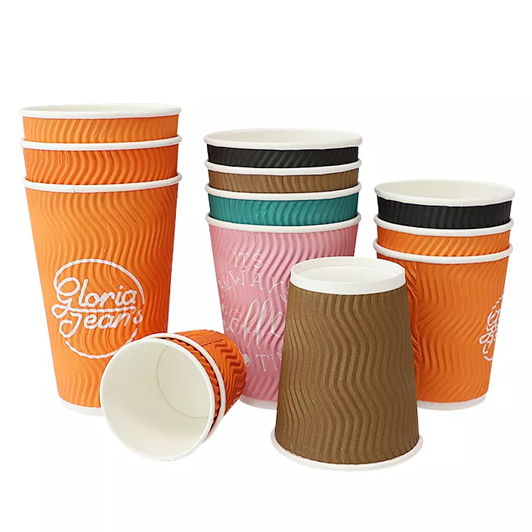Ripple Wall Paper Cups Customized Printing With PS Plastic Lids