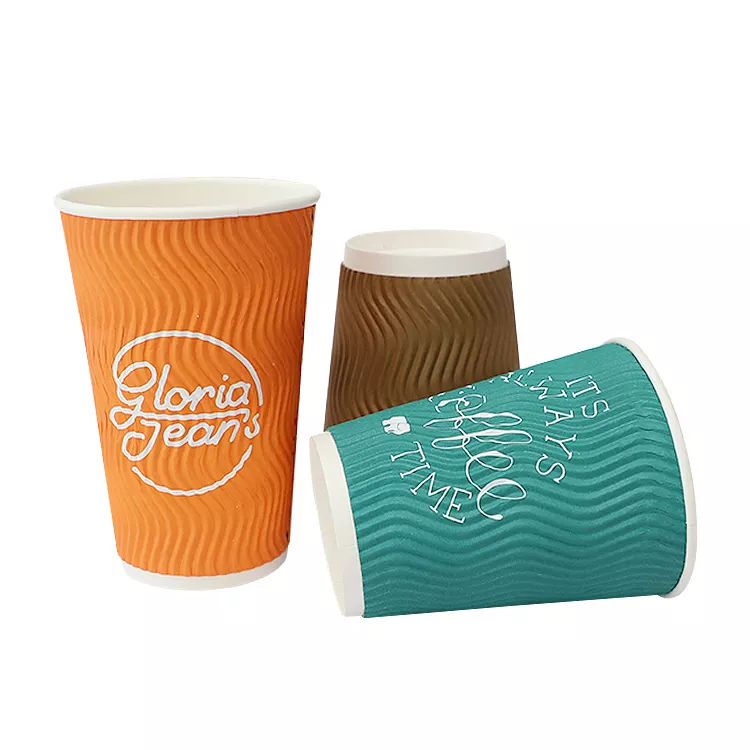 Ripple Wall Paper Cups PS ပလပ်စတစ်အဖုံးများဖြင့် စိတ်ကြိုက်ပုံနှိပ်ခြင်း။