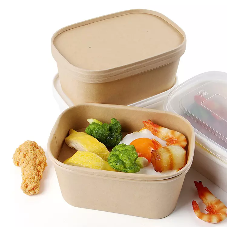 Biodegradabe microondas rectángulo marrón kraft fiesta almuerzo comida sopa papel ensaladera