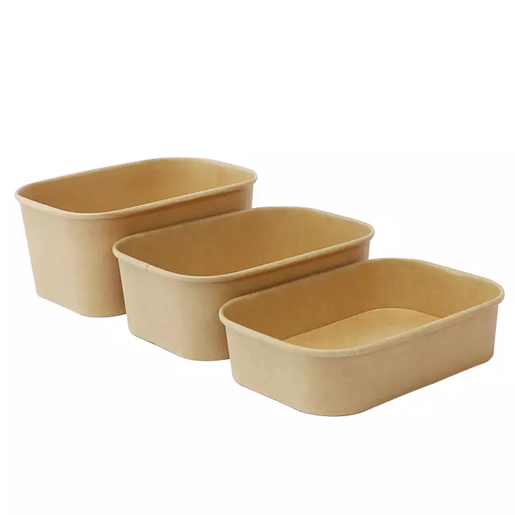 Biodegradabe microwave rectangle brown kraft party lunch food soup paper salad bowl