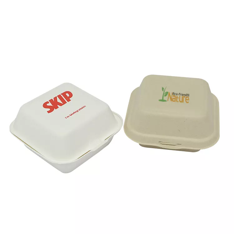 အဖုံးပါသော Biodegradable Sugarcane Bagasse တစ်ခါသုံး Takeaway Lunch Box ဒီဇိုင်းအသစ်