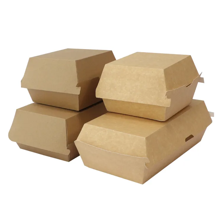 Cajas de embalaje de hamburguesas de papel para llevar impresas personalizadas para restaurantes