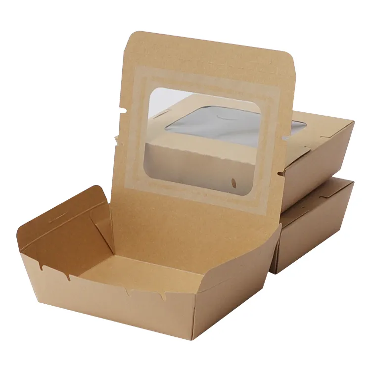 Экологически чистая коробка для ланча из крафт-бумаги на вынос крафт-коробки для упаковки пищевых продуктов
