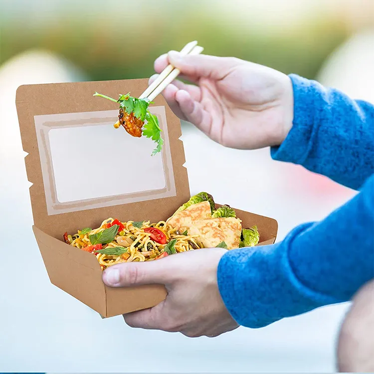環境に優しいテイクアウェイクラフト紙弁当箱クラフト食品包装箱