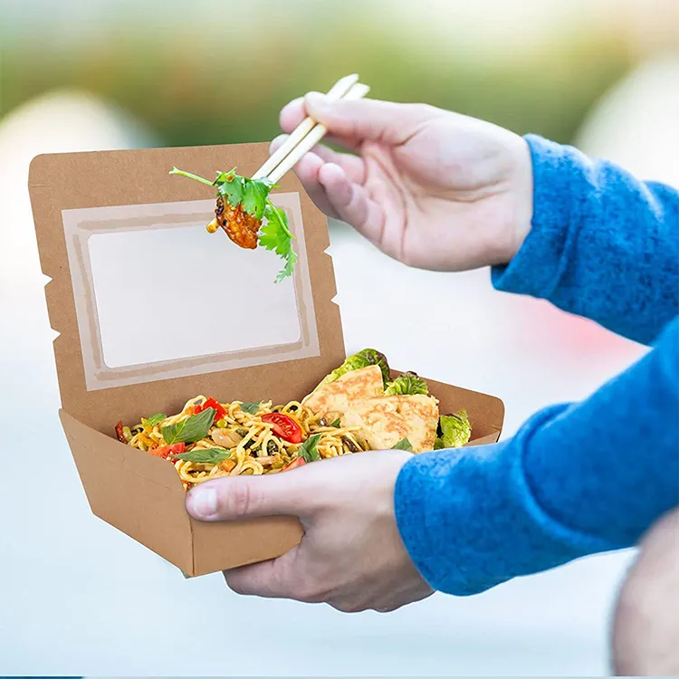 Umweltfreundliche Lunchbox aus Kraftpapier zum Mitnehmen Kraft-Lebensmittelverpackungsboxen