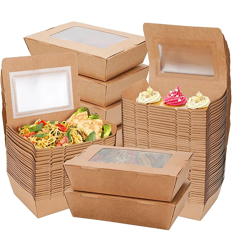 Экологически чистая коробка для ланча из крафт-бумаги на вынос крафт-коробки для упаковки пищевых продуктов