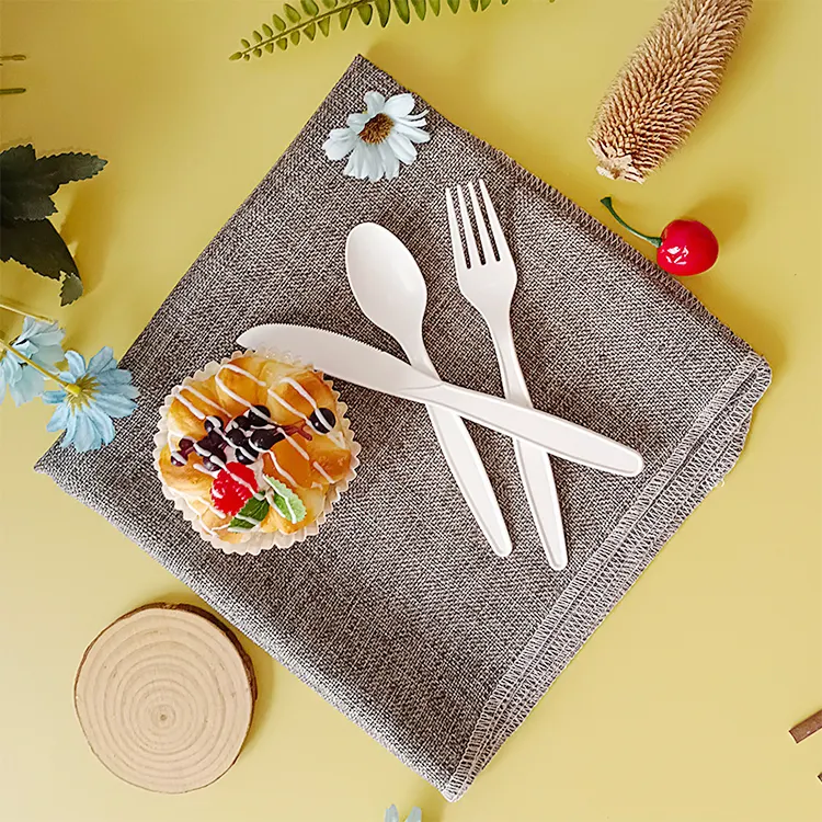 Compostable Tableware Cornstarch Spoon Fork Knife Teaspoon Spork Disposable Cornstarch Cutlery