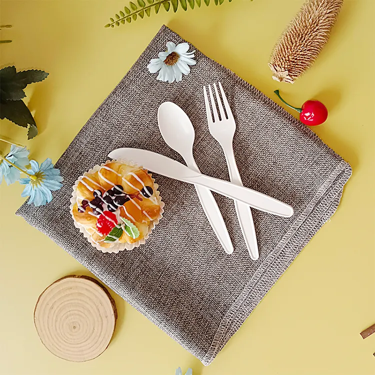 Vaisselle compostable Cuillère à fécule de maïs Fourchette Couteau Cuillère à café Spork Couverts jetables en fécule de maïs