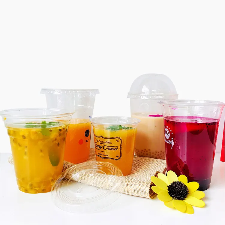 Copas biodegradables Venta al por mayor 12 oz PLA Copas compostables para beber en frío transparentes con tapa