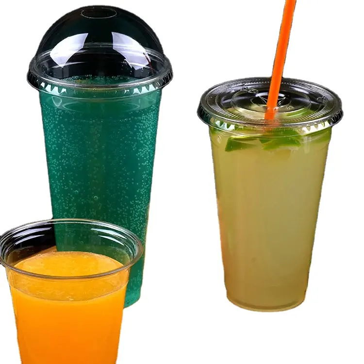 Tasses biodégradables en gros 12 oz PLA tasses compostables potables froides claires avec couvercle