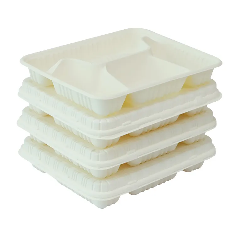 Recipientes para embalagens de alimentos para micro-ondas Amido de milho clamshell Recipiente descartável para alimentos de amido de milho