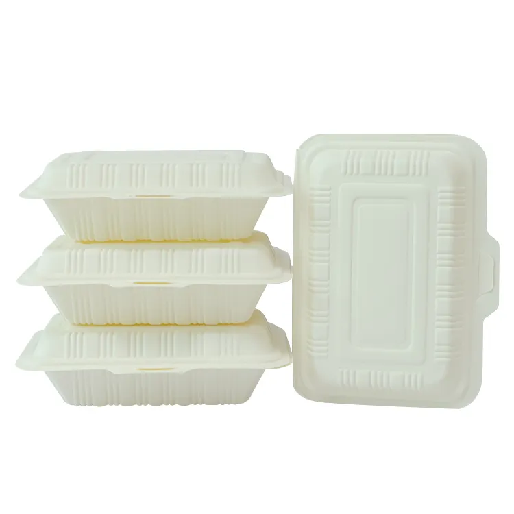 Recipientes para embalagens de alimentos para micro-ondas Amido de milho clamshell Recipiente descartável para alimentos de amido de milho