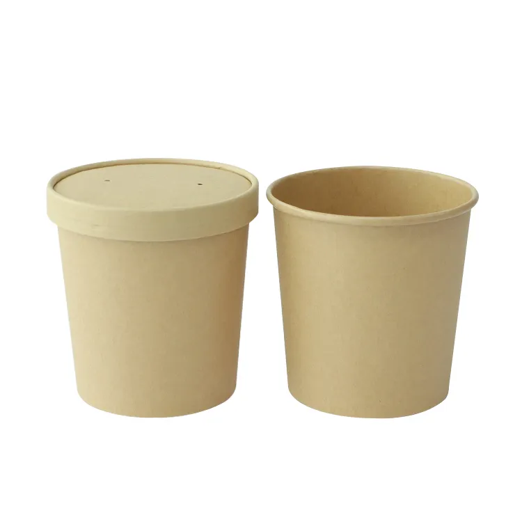Custom Printed Disposable Kraft Paper Soup Bowls To Go Ice Cream Kraft Paper Hot Soup Cup Take Away Food With Lid