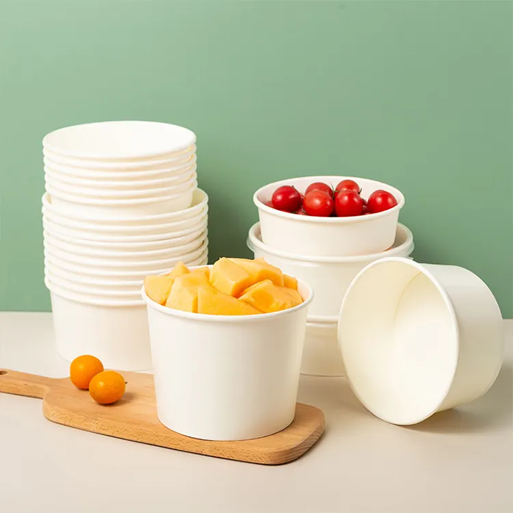 Custom Printed Disposable Kraft Paper Soup Bowls To Go Ice Cream Kraft Paper Hot Soup Cup Take Away Food With Lid