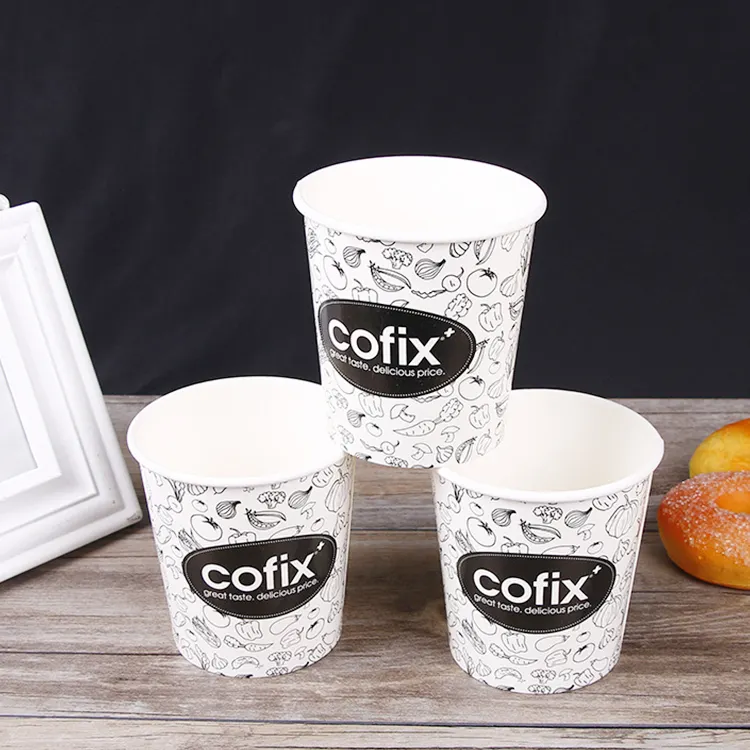 Custom Printed Disposable Kraft Paper Soup Bowls To Go Ice Cream Kraft Paper Hot Soup Cup Take Away Food With Lid