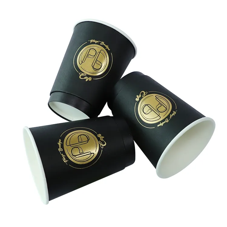 Disposable Gold Foil Stamping Custom Logo Hot Coffee Paper Cup