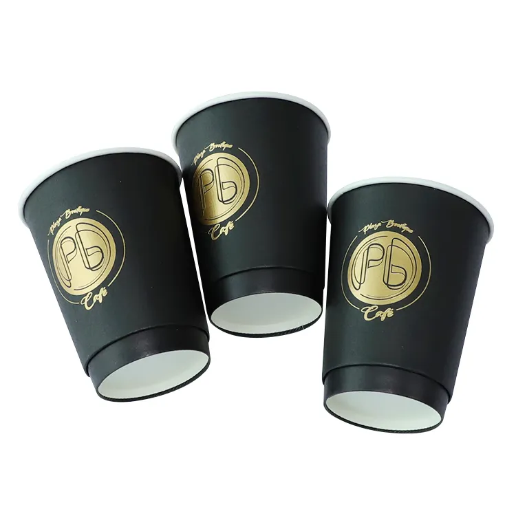 Disposable Gold Foil Stamping Custom Logo Hot Coffee Paper Cup