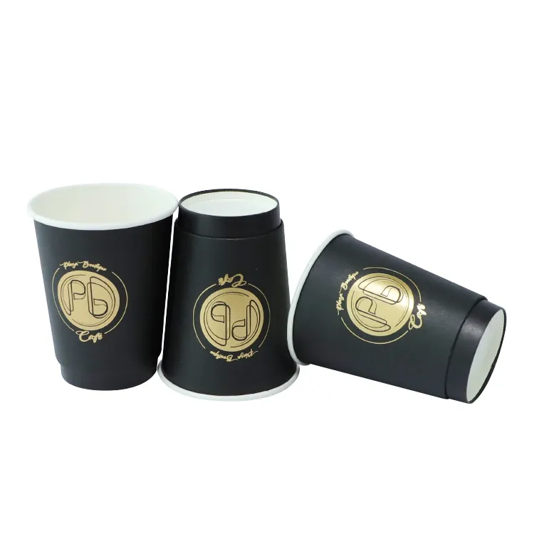 Disposable Gold Foil Stamping Custom Logo Hot Coffee Paper Cup